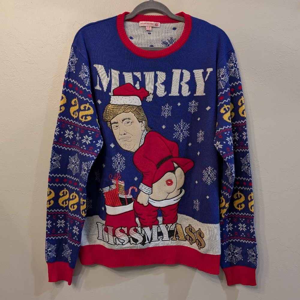 You Look Ugly Today Blue Red Merry Kiss My Ass Trump Size  XL
